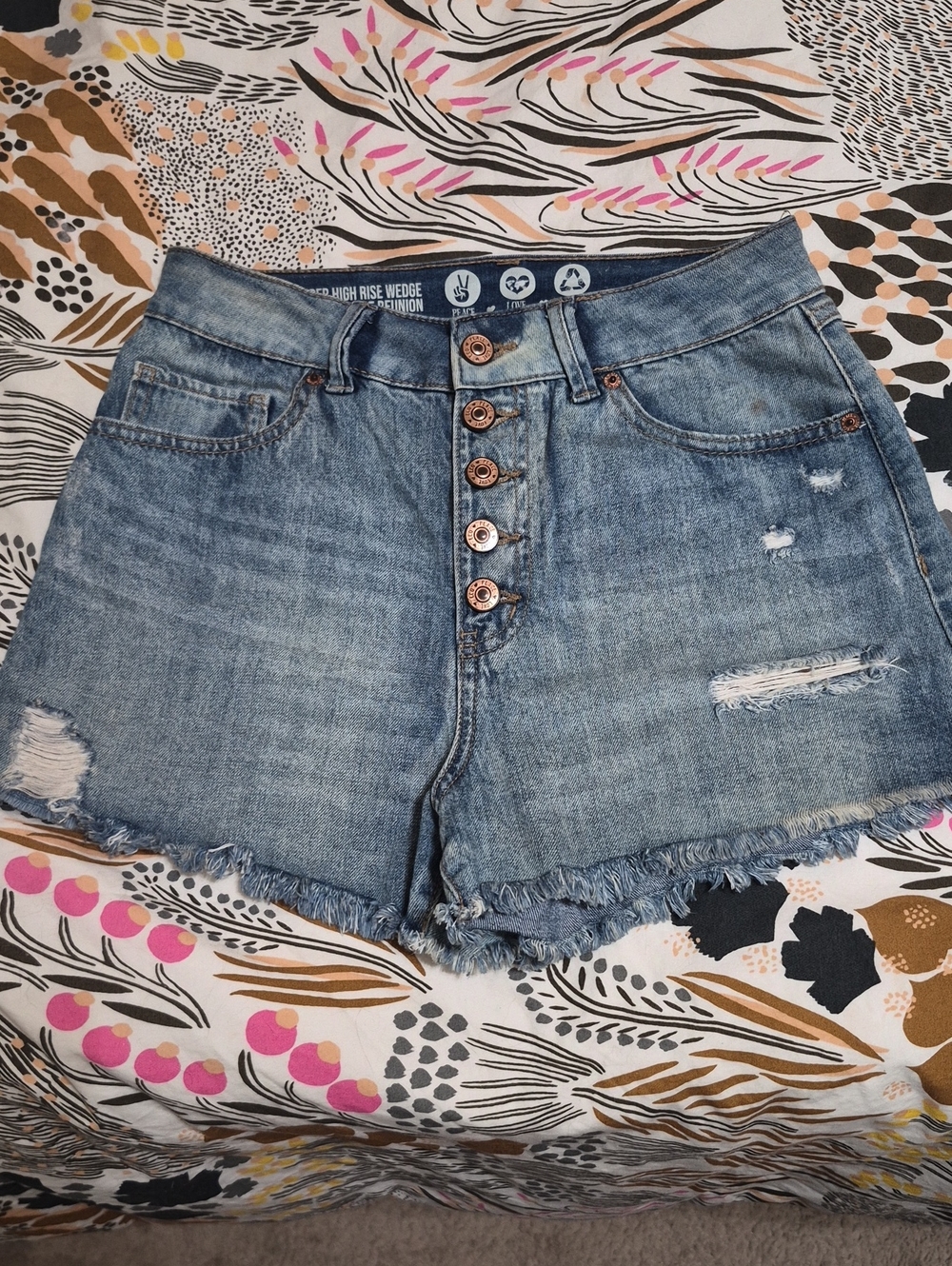 Rewash Light Blue Distressed High-Rise Button-Fly Jean Shorts
